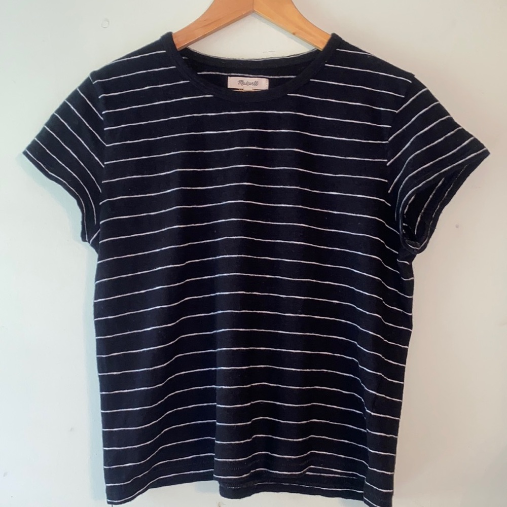 Madewell Black and White Striped Short Sleeve Top